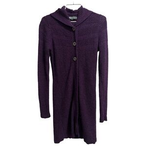 Title Nine Long Hooded Cardigan Merino Wool Alpaca Blend Size Small Eggplant